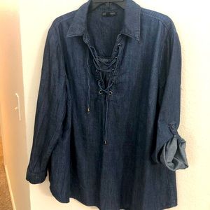 Pop over lace denim Top